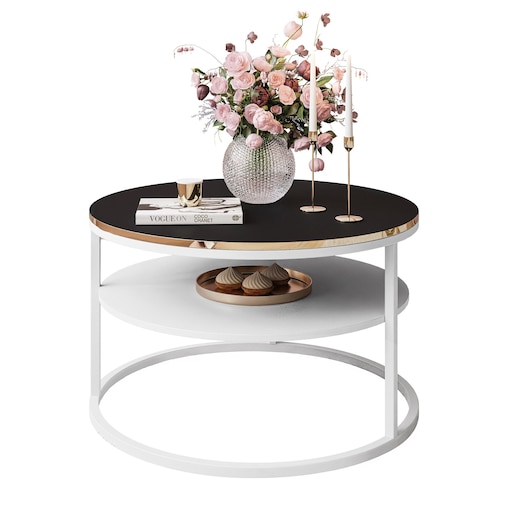 Stolik kawowy COREIL z półką biały czarny mat