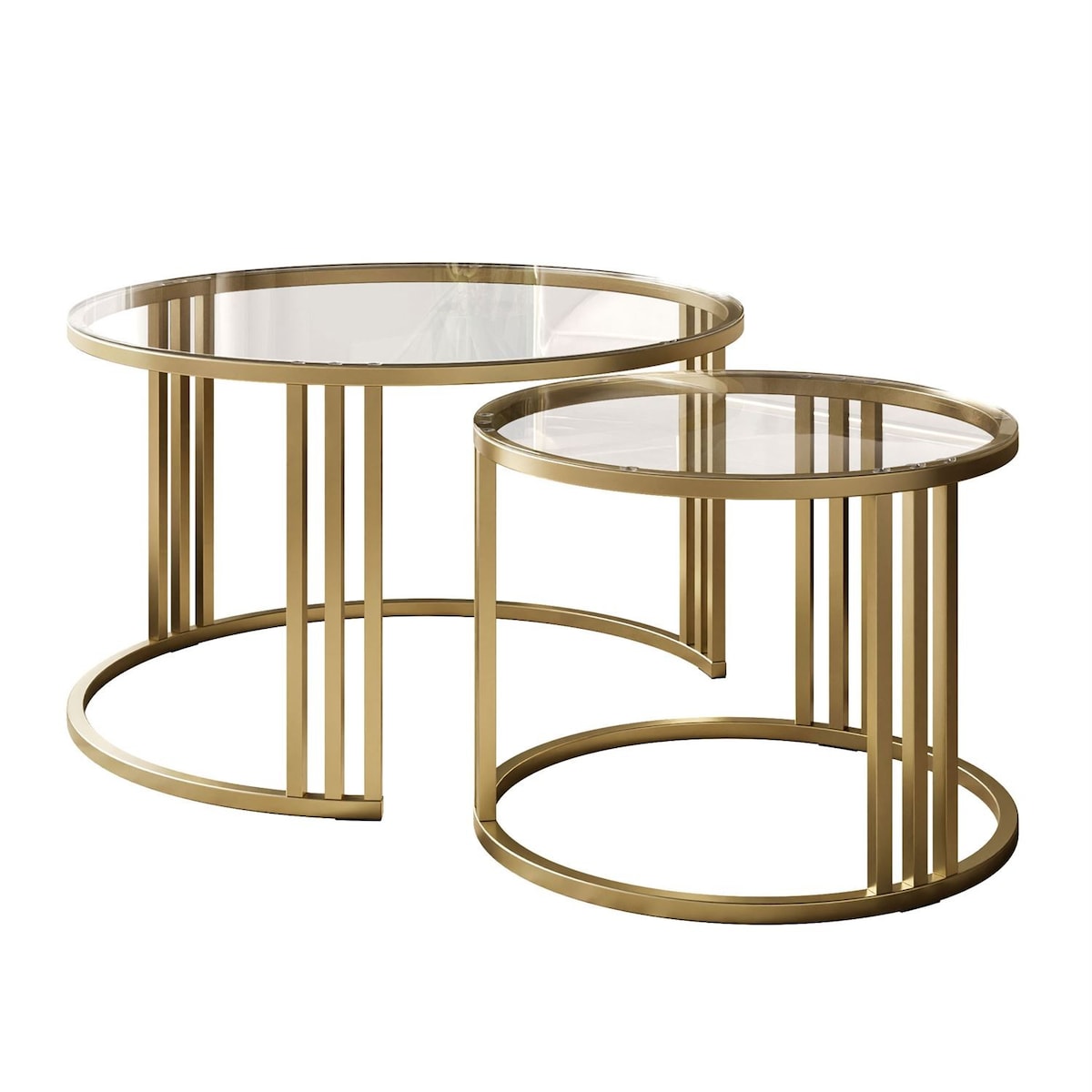 Okrągły stolik kawowy 2w1 LORI GLASS złoto szczotkowane, blat przezroczyste szkło