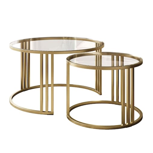 Okrągły stolik kawowy 2w1 LORI GLASS złoto szczotkowane, blat przezroczyste szkło