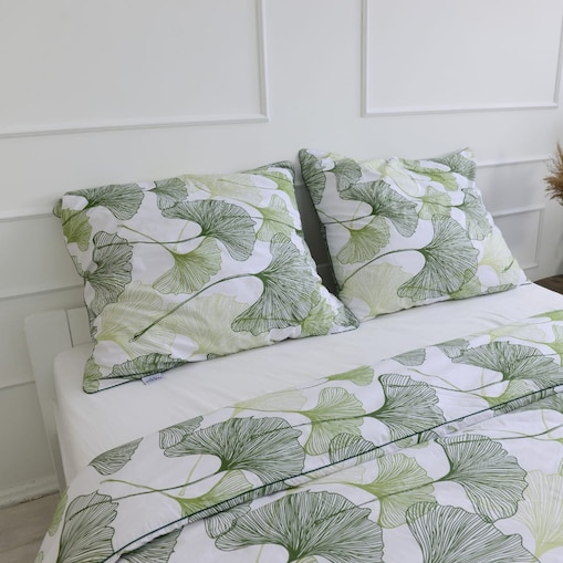 Pościel bawełniana liście miłorzębu 220x200 + 2x50x60