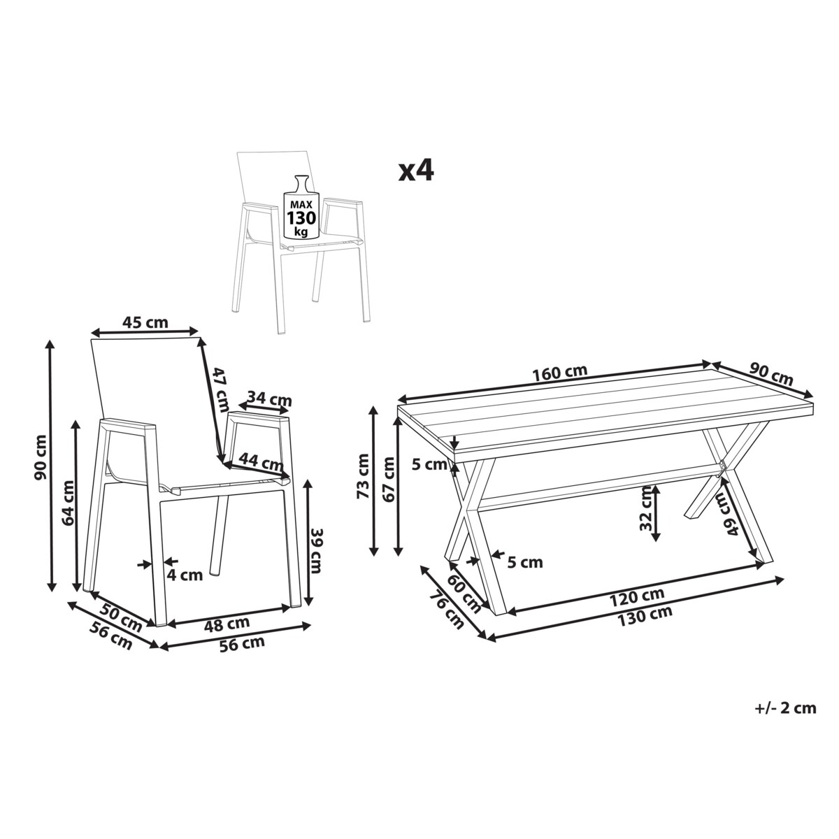 Zestaw ogrodowy dla 4 osób TIANO Metal Czarny