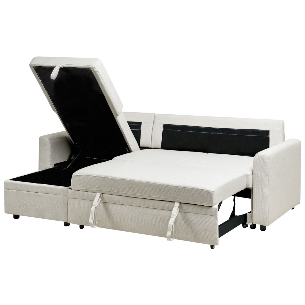 Narożnik rozkładany NASSJO Len syntetyczny Jasnobeżowy dla 3 osób Prawostronny