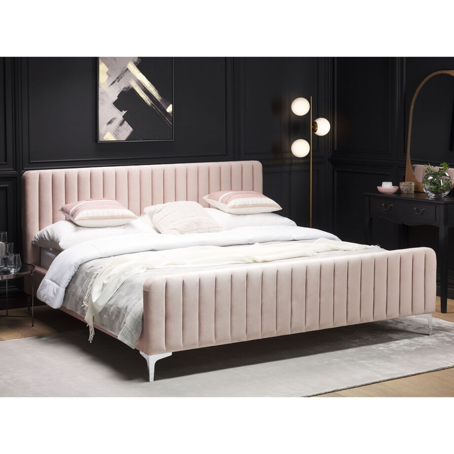 Łóżko welurowe 160 x 200 cm różowe LUNAN