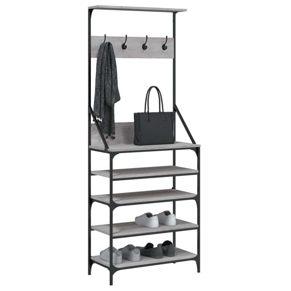 vidaXL Wieszak na ubrania z miejscem na buty, szary dąb, 70x34x184 cm