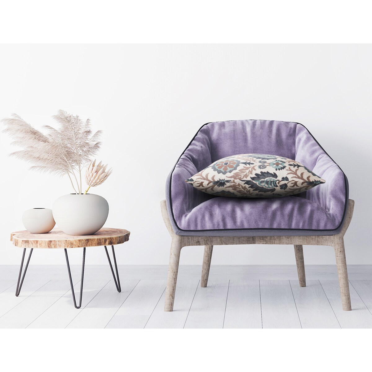 Folkowa poduszka gobelinowa 45x45 Aria - kremowo niebieska