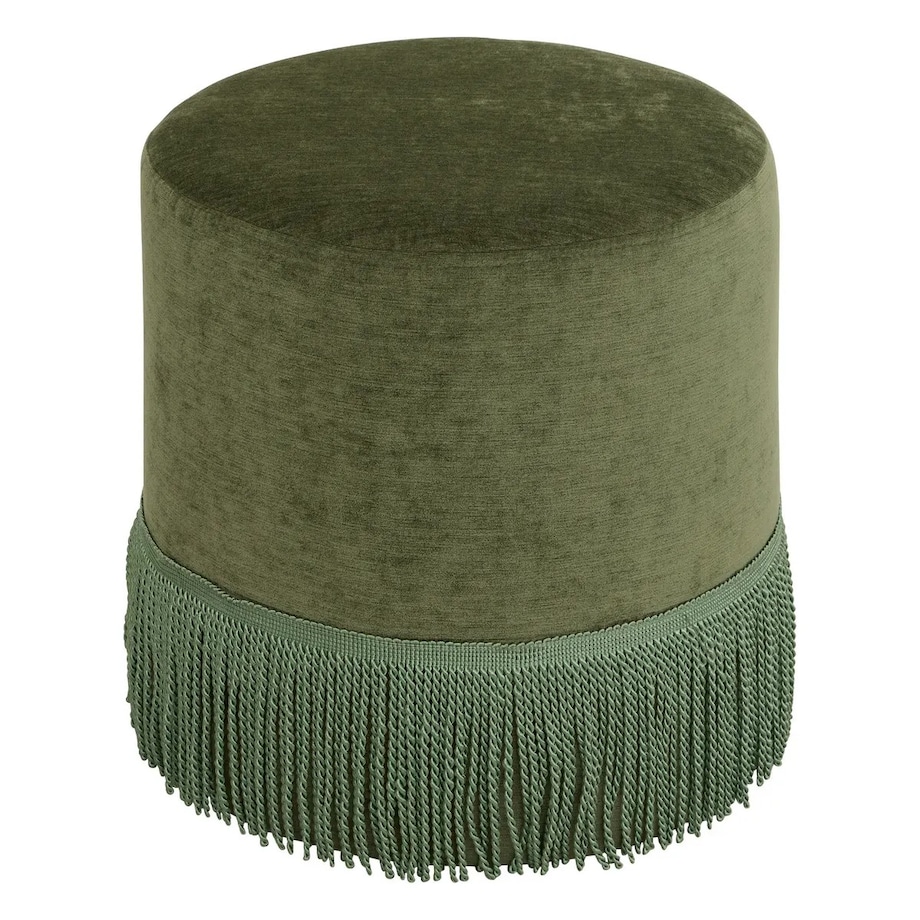 Pufa welurowa z frędzlami, butelkowa zieleń Alanya