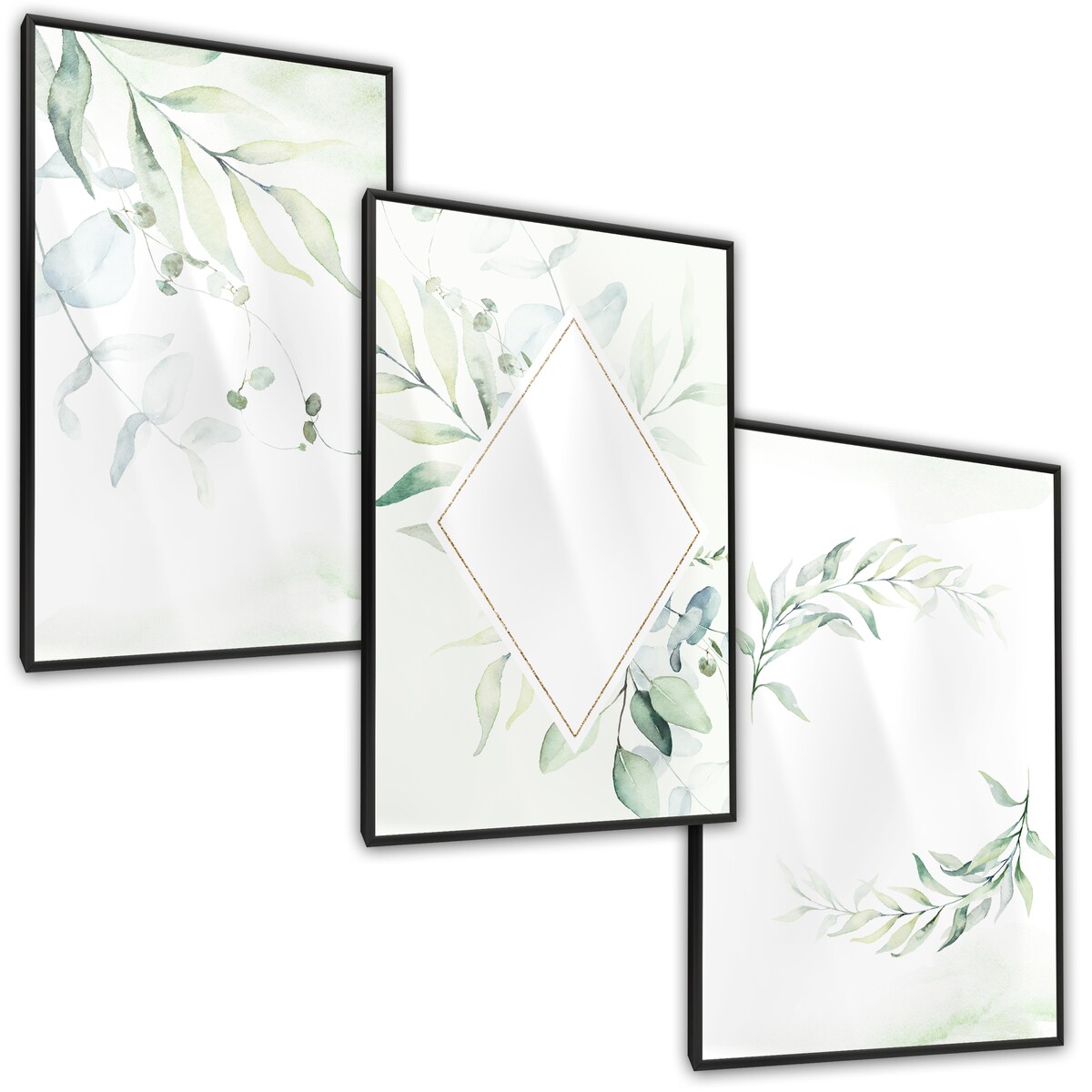Zestaw 3x Plakat W Ramie AKWARELOWE Liście W Stylu Boho 30x40cm
