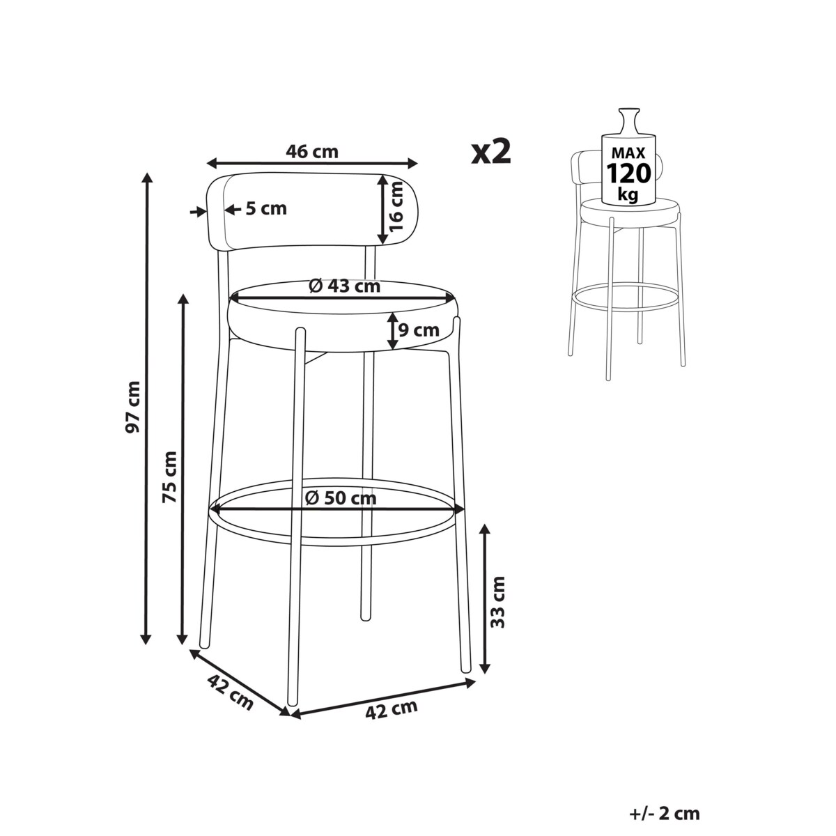 Zestaw 2 krzeseł barowych ALLISON Boucle Czarny
