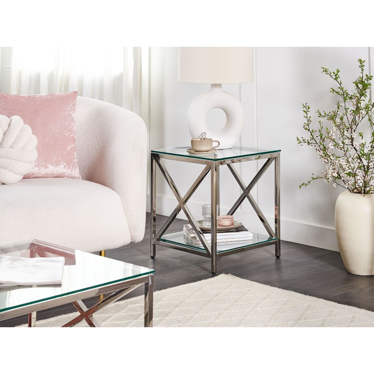 Stolik pomocniczy szklany srebrny AUDET