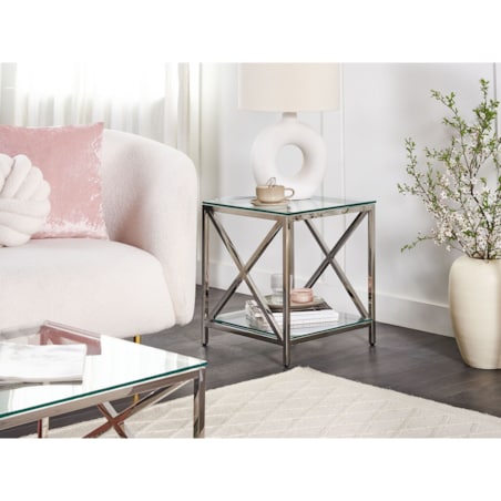 Stolik pomocniczy szklany srebrny AUDET