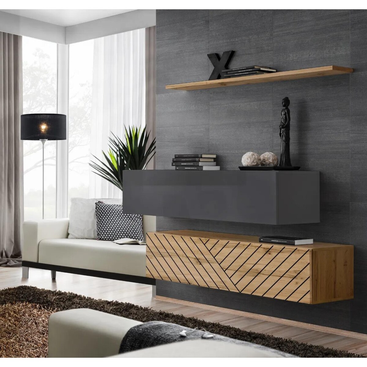 Meblościanka SWITCH LAMEL SB2 dąb wotan/szara