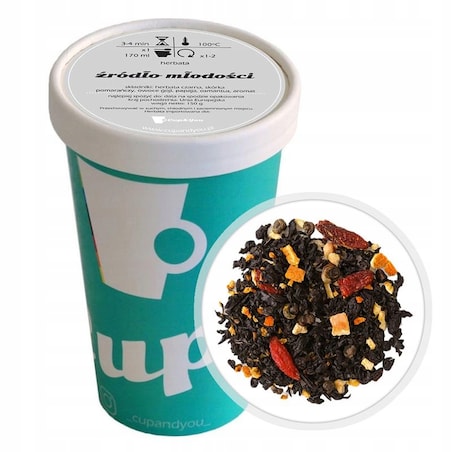 Herbata czarna ŹRÓDŁO MŁODOŚCI owoce goji papaja skórka pomarańczy 150g - herbata liściasta sypana mieszanka napar susz