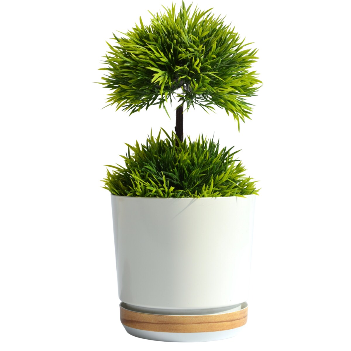 18 Doniczka DUO KREMOWA z podstawką BAMBUS dwukolorowa nowoczesna imitacja deski panelu drewniany deseń naturalny drewnopodobna skandynawski ecru