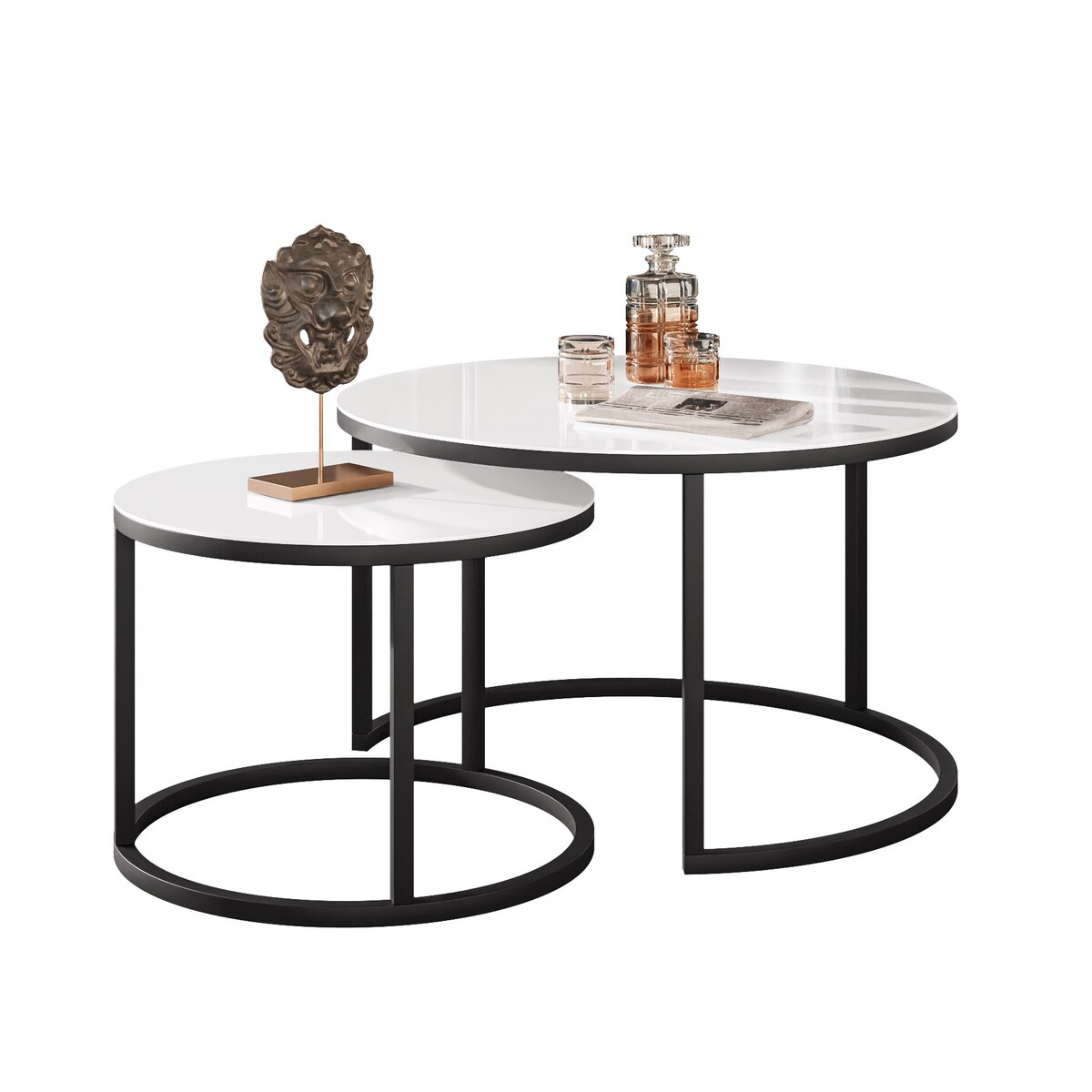 Stolik kawowy CIRI 2w1 czarny białe szkło