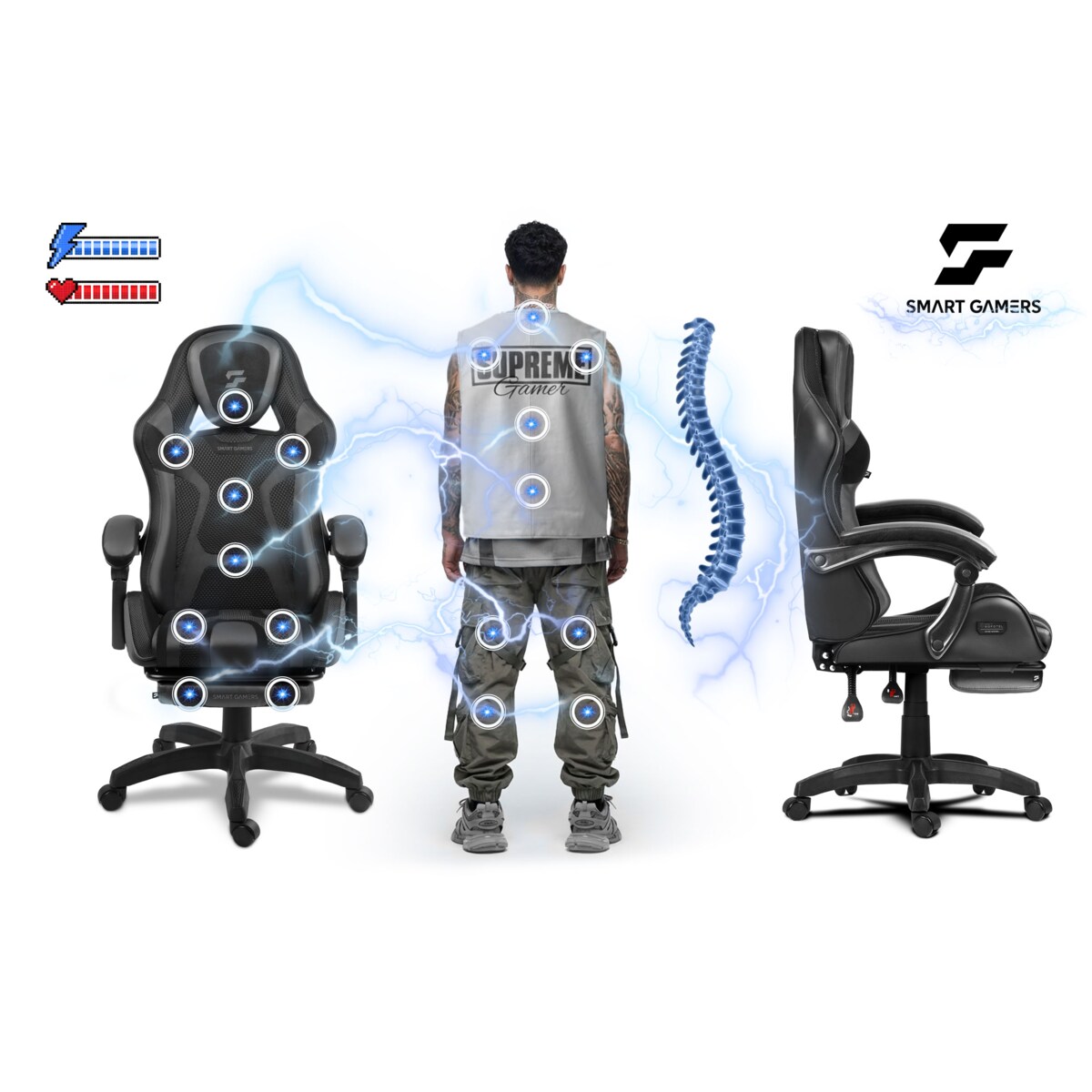 Fotel gamingowy obrotowy dla gracza podnóżek Sofotel Specter czarny