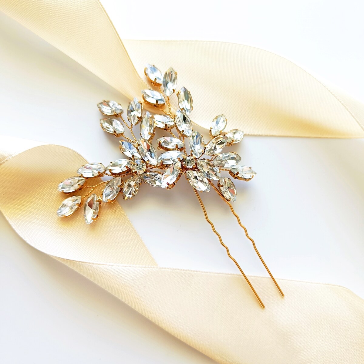 ZŁOTA wsuwka szpilka kokówka spinka z cyrkoniami EFEKTOWNA błyszczy bal