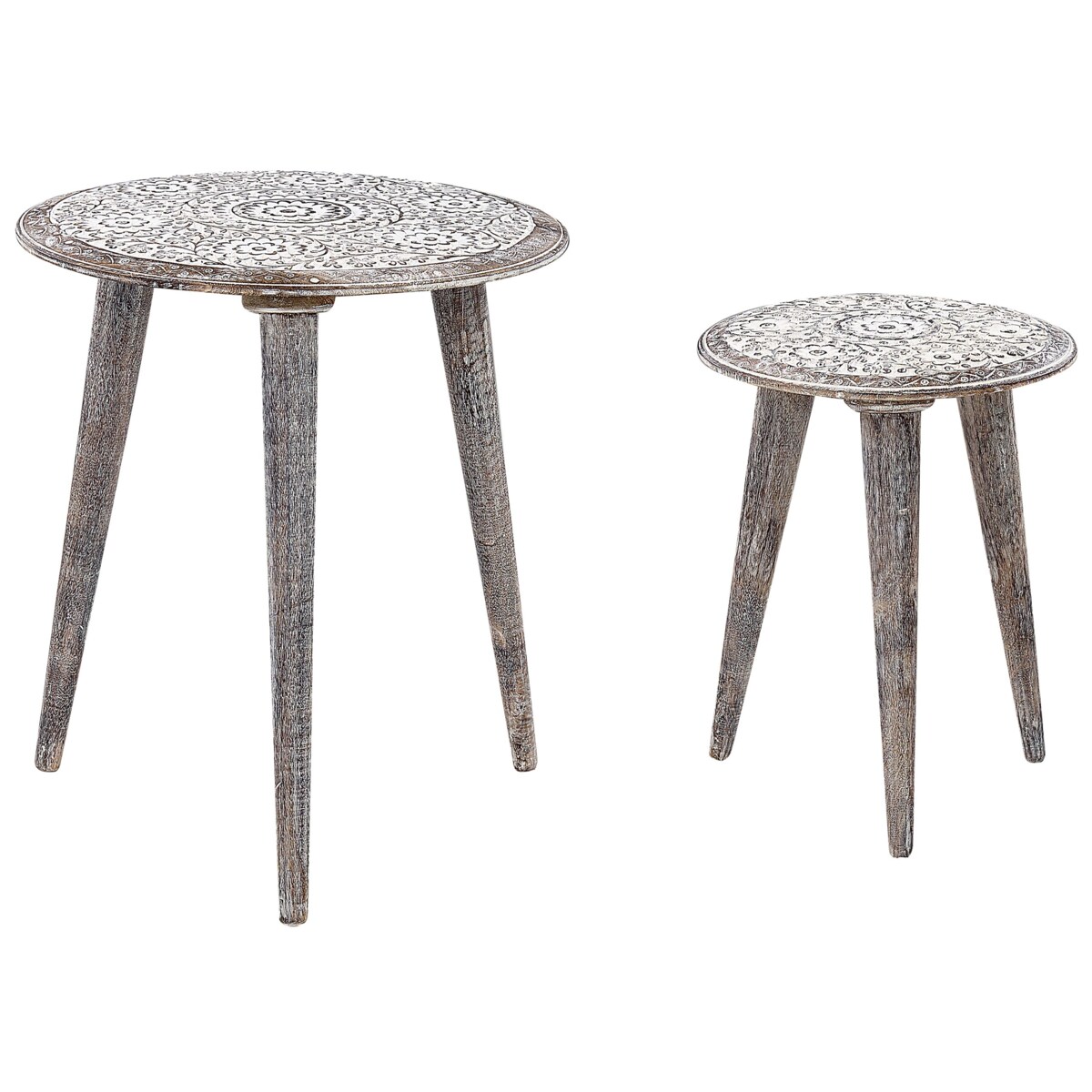 Zestaw 2 stolików pomocniczych drewno mango złamana biel BARJU