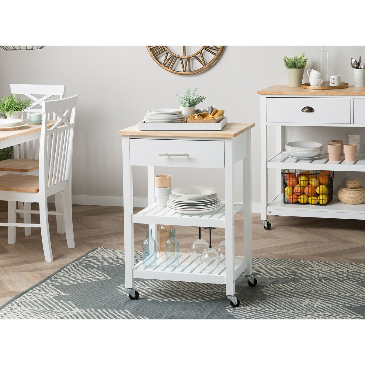 Drewniany wózek kuchenny z szufladą biały HIUMA