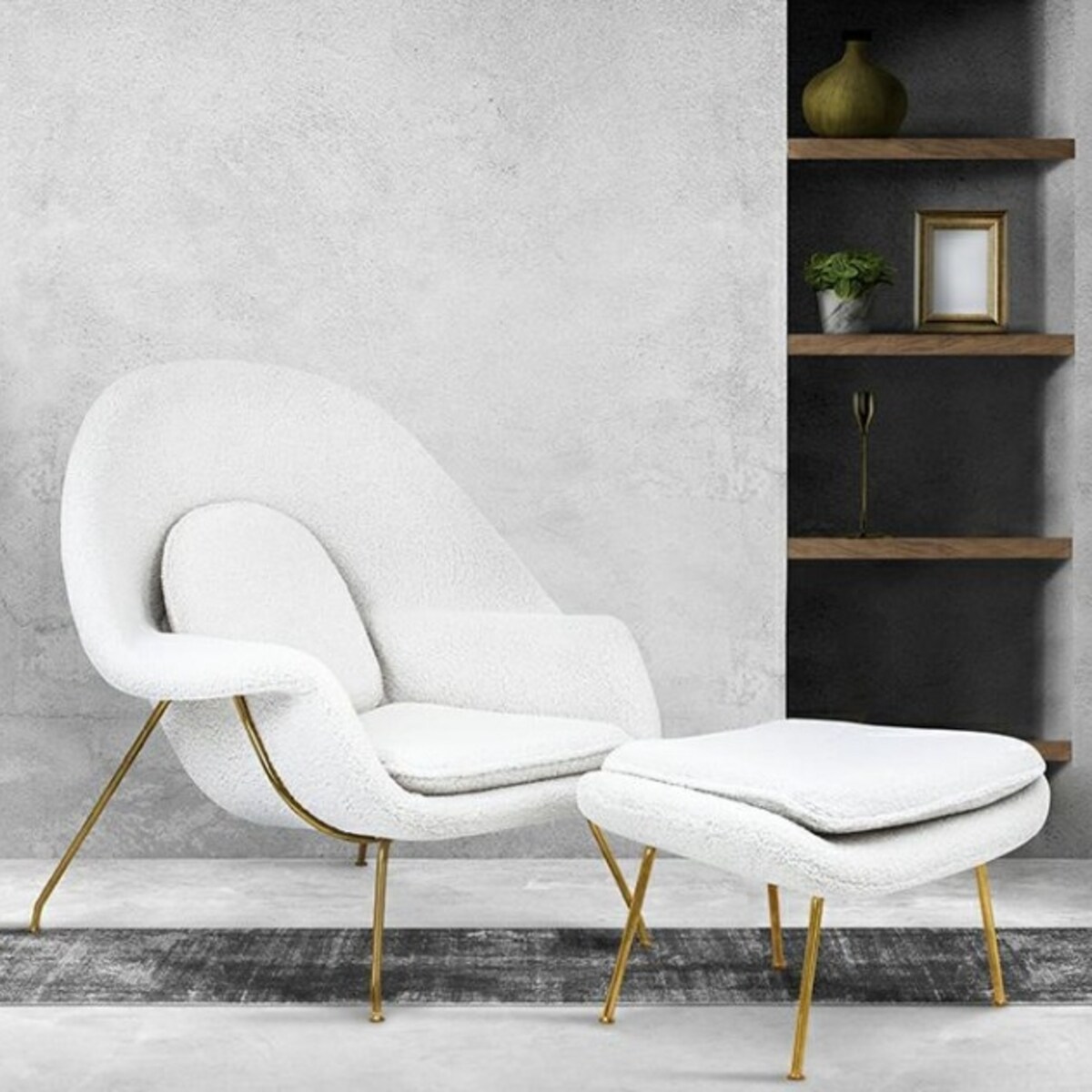 Fotel skandynawski COZY TEDDY JH-C06.WHITE z podnóżkiem biały, King Home