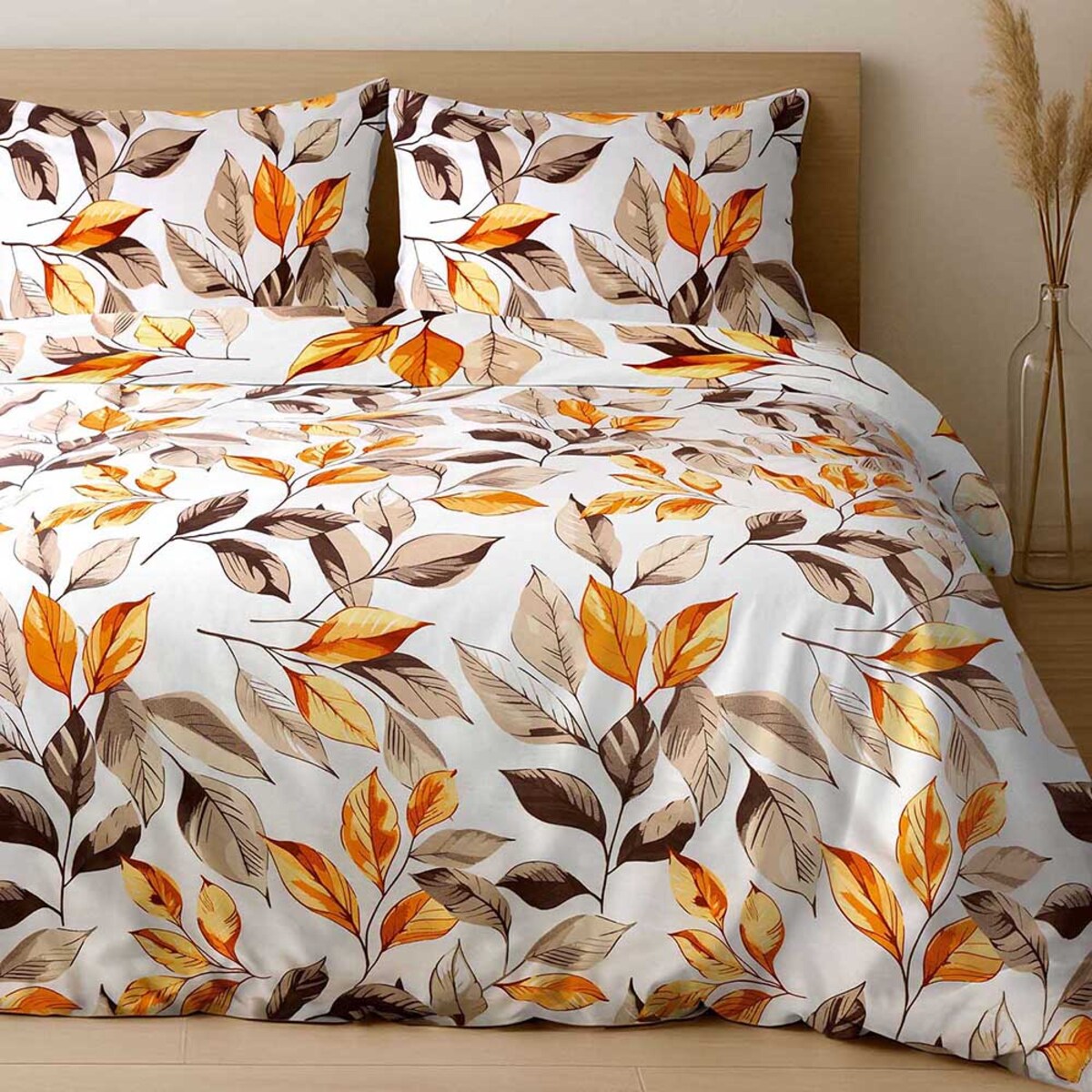 Pościel satyna bawełniana 160x200 Exclusive Leaves w brązowe i złote liście