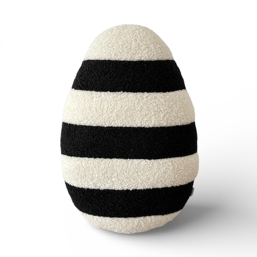 Poduszka Jajko pisanka boucle w paski czarny ecru