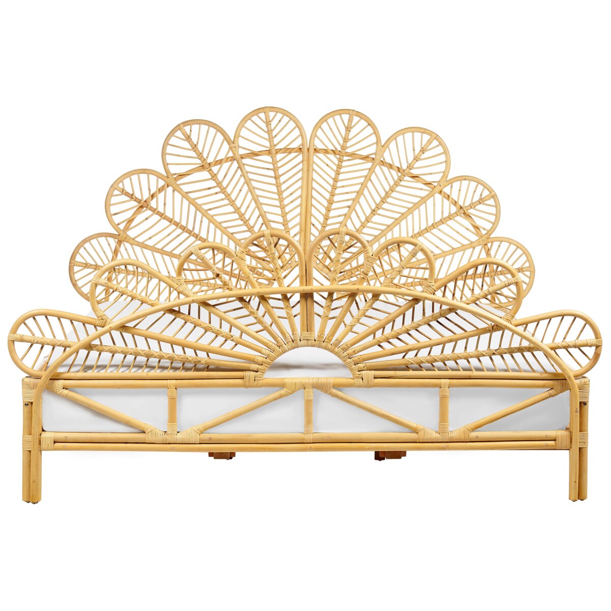 Łóżko paw rattanowe 180 x 200 cm jasne drewno FLORENTINE