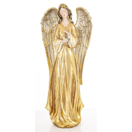 Dekoracja - anioł 46x16x12 cm ANGHEL-6 w złotej sukni z ptaszkiem