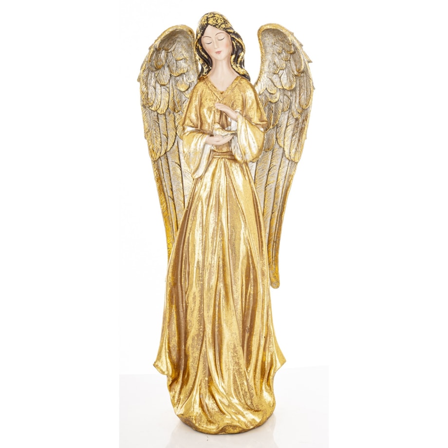 Dekoracja - anioł 46x16x12 cm ANGHEL-6 w złotej sukni z ptaszkiem