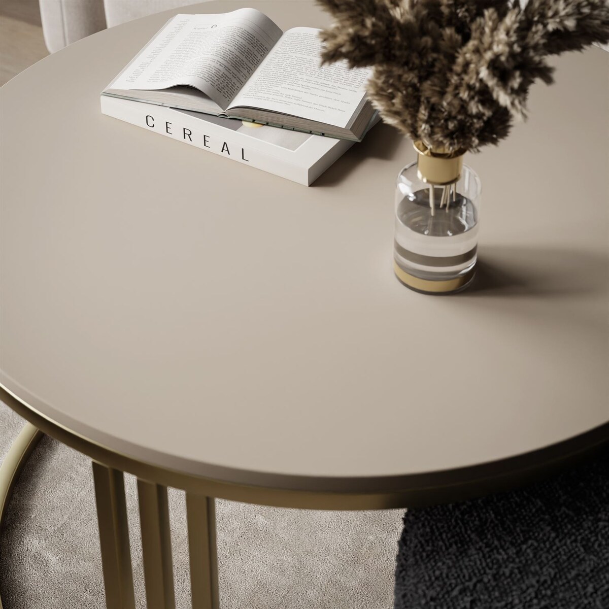 Stolik kawowy z pufą LORI MAT złoto szczotkowane, kaszmir mat / Coral 60