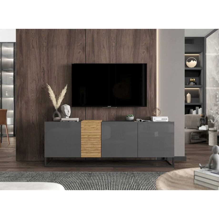 Szafka RTV Loft Komoda RTV Loft Grafit Połysk 160 cm