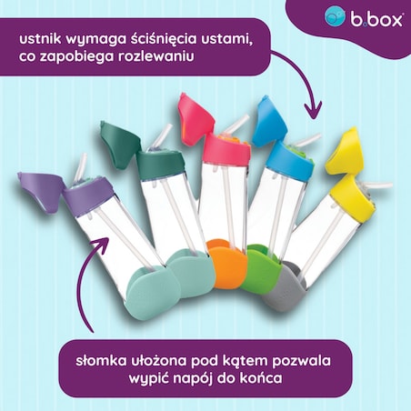Bidon na wodę dla dziecka 9m+ butelka ze słomką tritanowa 600 ml Lilac Pop b.box