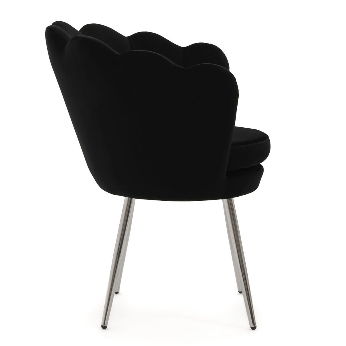 KRZESŁO WELUROWE SHELL MUSZELKA CZARNA NOGI SREBRNE GLAMOUR DO SALONU CHROM