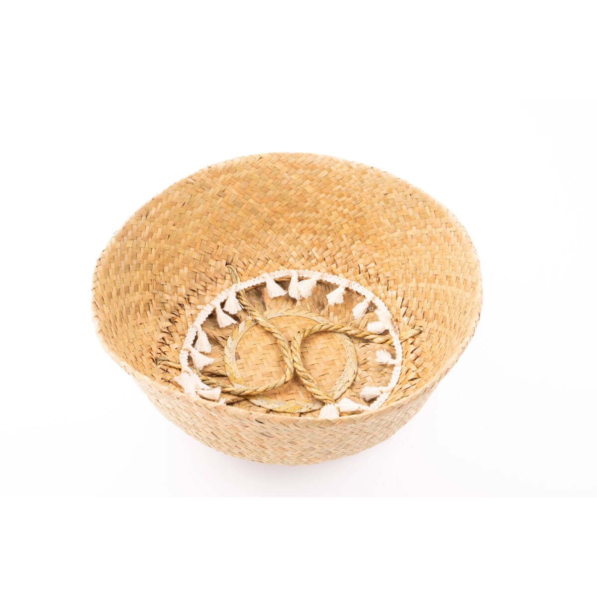 Kosz dekoracyjny z trawy morskiej, pleciony, Ø 31 cm, z frędzlami