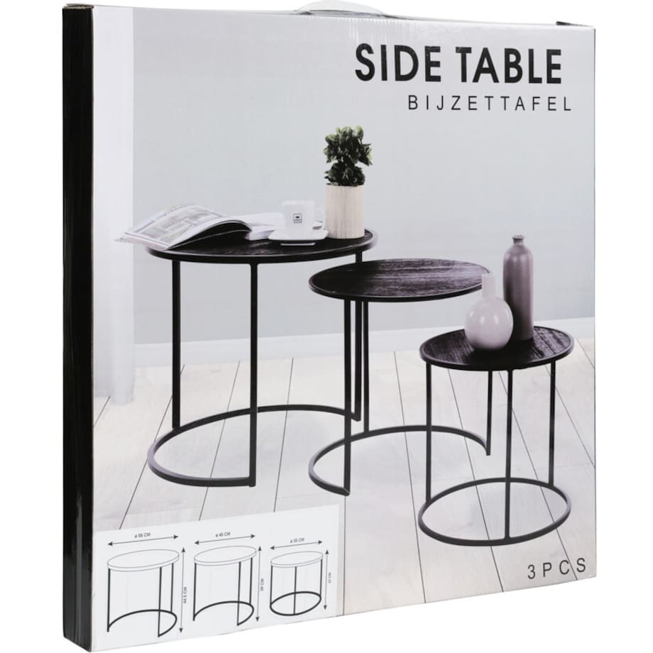 H&S Collection Zestaw trzech stolików bocznych, czarny