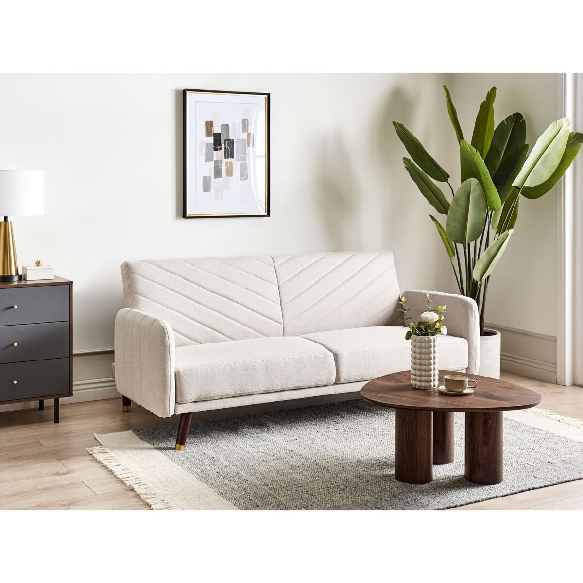 Sofa rozkładana SENJA Jasnobeżowy Len syntetyczny