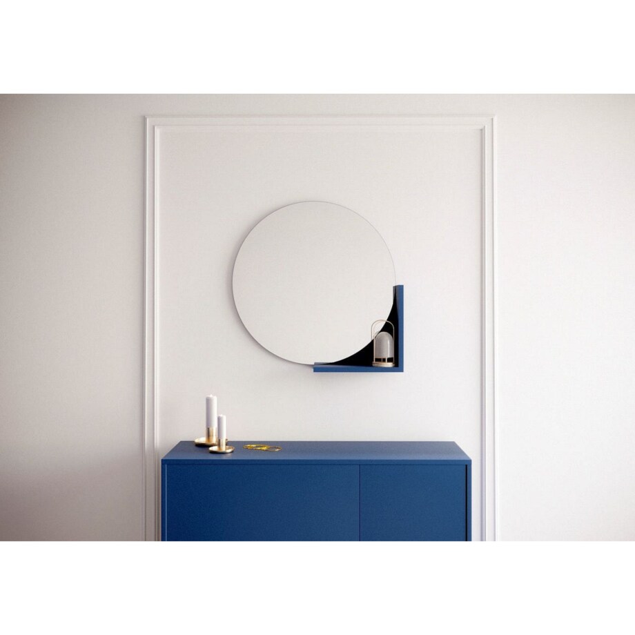 Okrągłe Granatowe Lustro z półką Lucija / średnica 60 cm