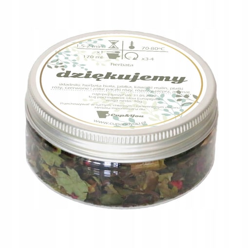 Podziękowanie herbata biała 10g na ŚLUB WESELE KOMUNIĘ prezent upominek