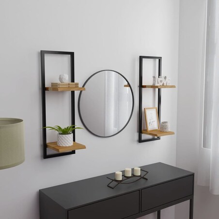 vidaXL Półki ścienne, 2 szt., 25x25x75 cm, lite drewno akacjowe i stal