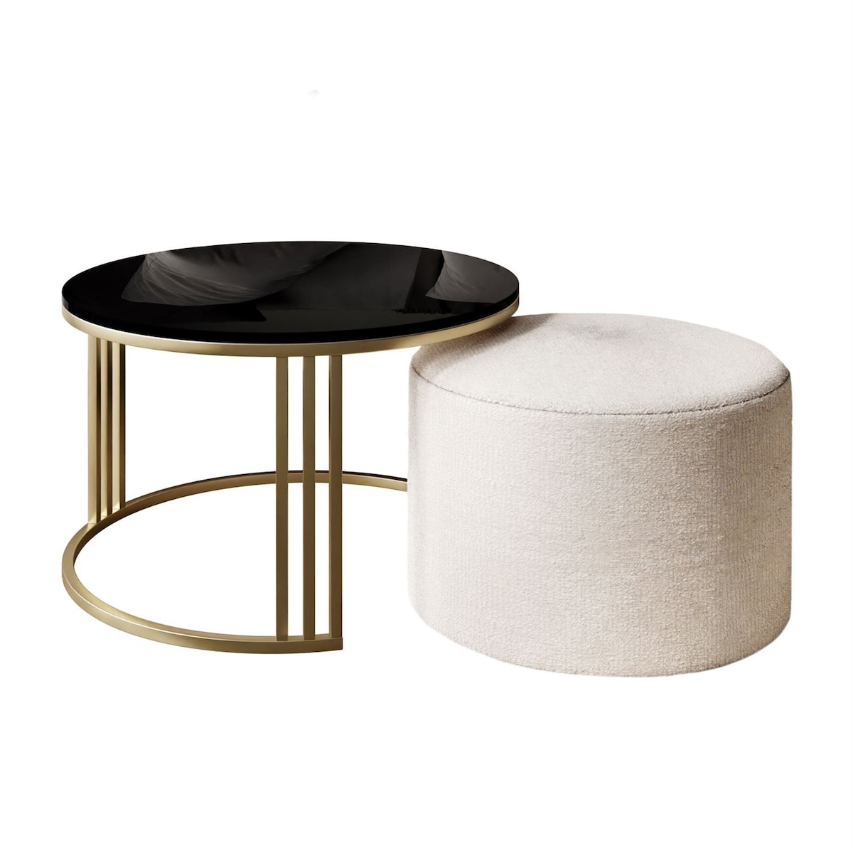 Stolik kawowy z pufą LORI POŁYSK złoto szczotkowane, czarny / Perfect Harmony 01