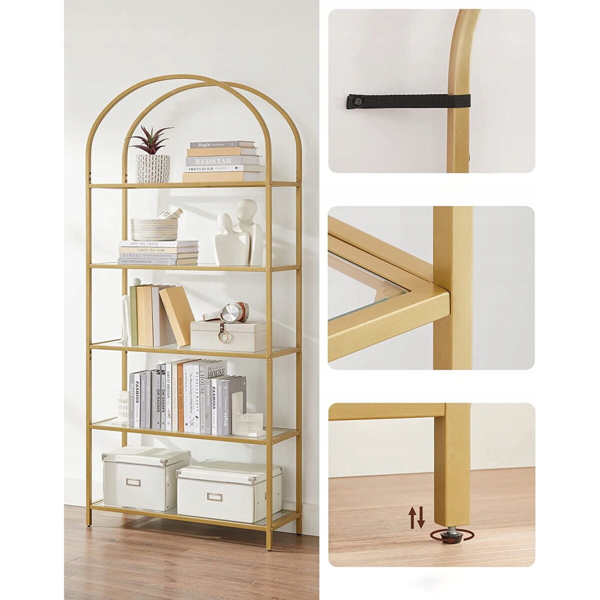 Regał 83X30,2X183,5 Cm Złoty, Przezroczysty