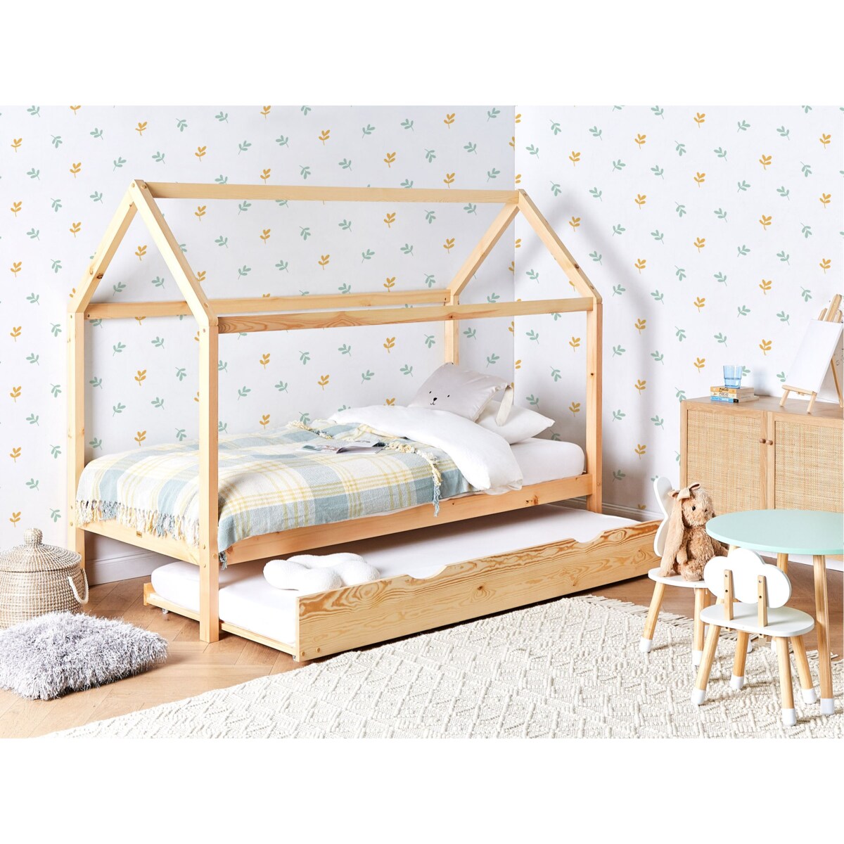 Łóżko wysuwane Drewno sosnowe CRILLON 90 x 200 cm Jasnobrązowy