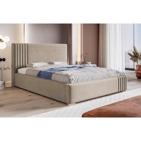 Łóżko tapicerowane z pojemnikiem 160x200 BEN 13 - beżowe