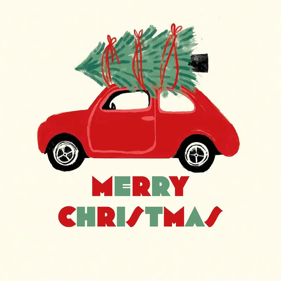 Poduszka świąteczna na krzesło - Świąteczny samochód - Merry Christmas