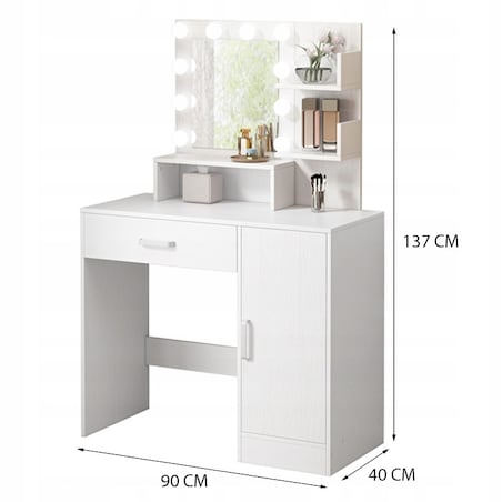 Toaletka kosmetyczna makijażu wizażu z lustrem led nowoczesna glamour loft