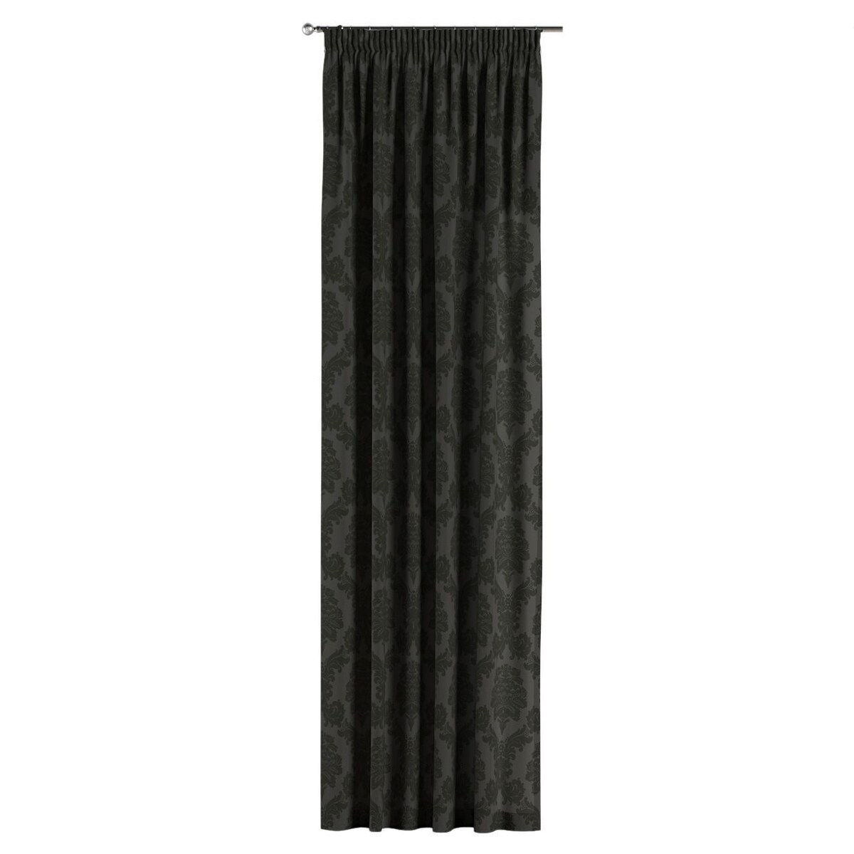 Zasłona na taśmie marszczącej 1 szt. 130x260 czarne liście akantu na grafitowym tle