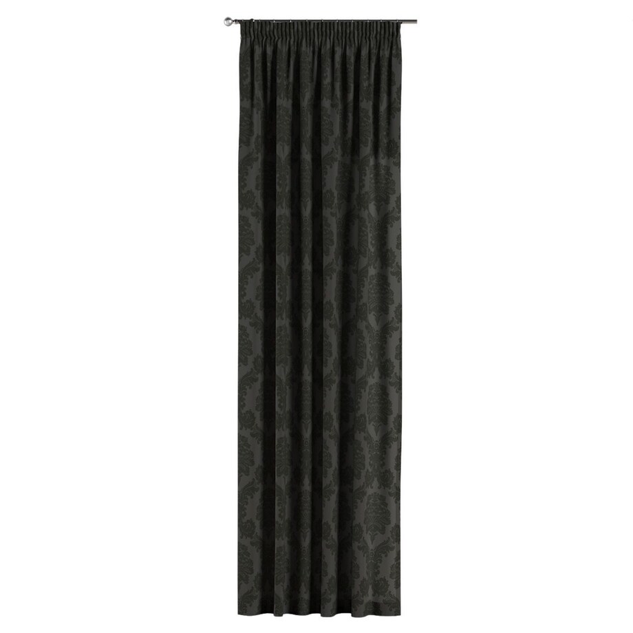 Zasłona na taśmie marszczącej 1 szt. 130x260 czarne liście akantu na grafitowym tle