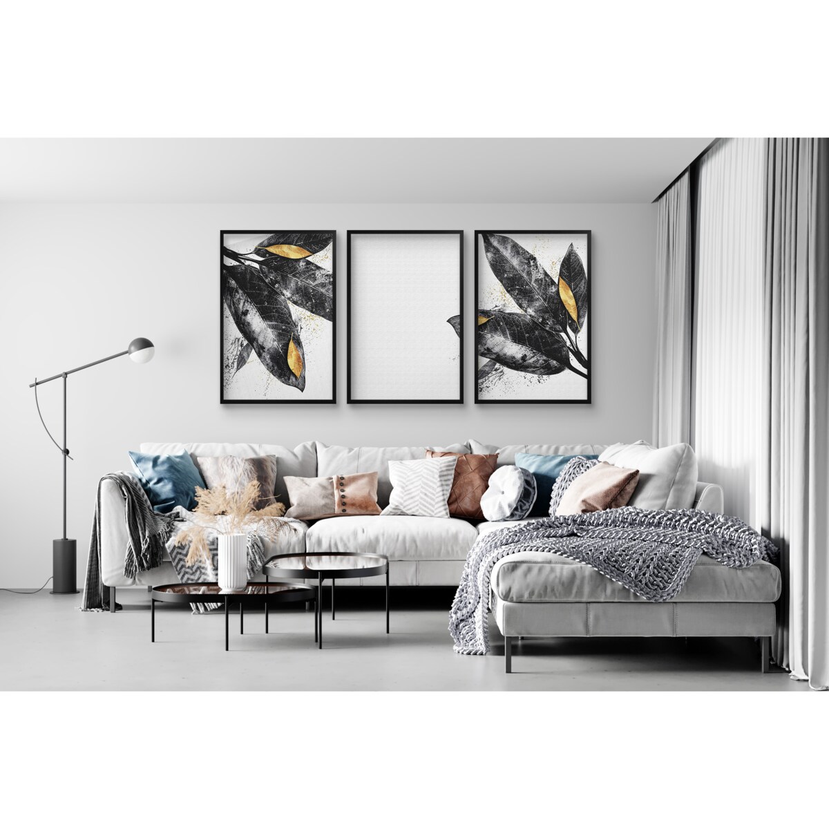 Zestaw Trzech Plakatów Obrazów na ścianę Ozdoba ścienna Czarne Liście