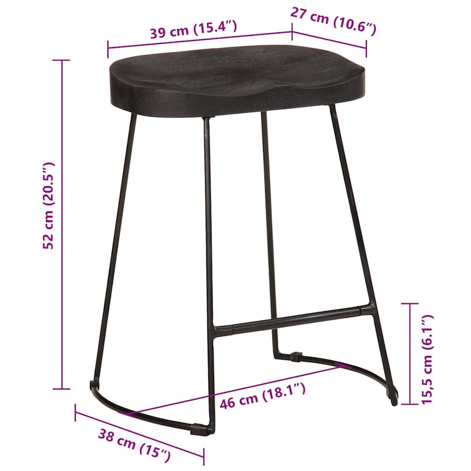 vidaXL Hokery barowe 2 szt. Czarny 46x38x52 cm Drewno lite Mango