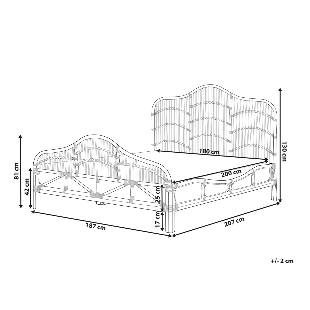 Łóżko rattanowe 180 x 200 cm jasne drewno DOMEYROT