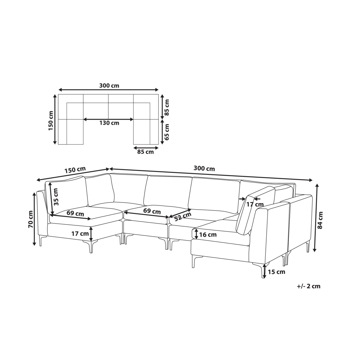 Sofa modułowa 6-osobowa welurowa szara EVJA